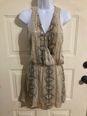 Beige Snake-Print V-Neck Sleeveless Dress